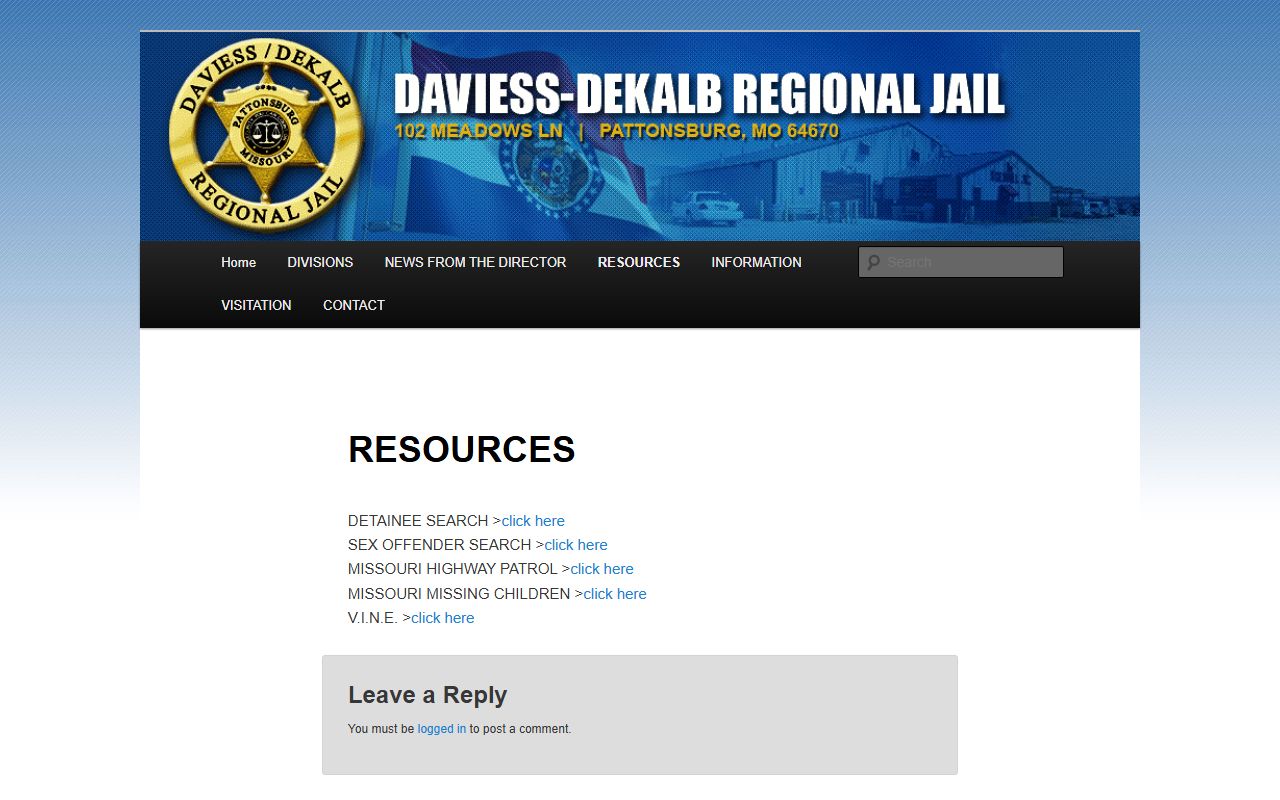Daviess County inmate population DDCRJ resources page with detainee search and VINE links
