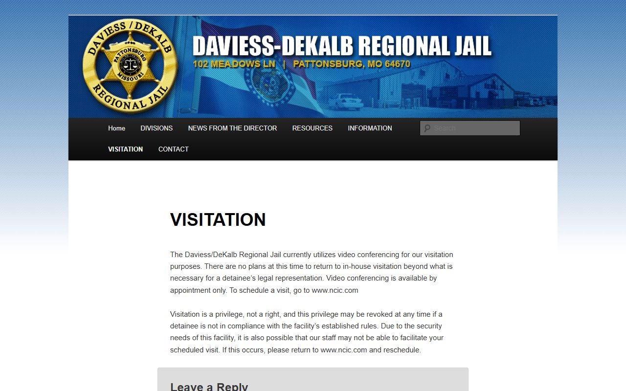 Daviess/DeKalb Regional Jail inmate visitation rules