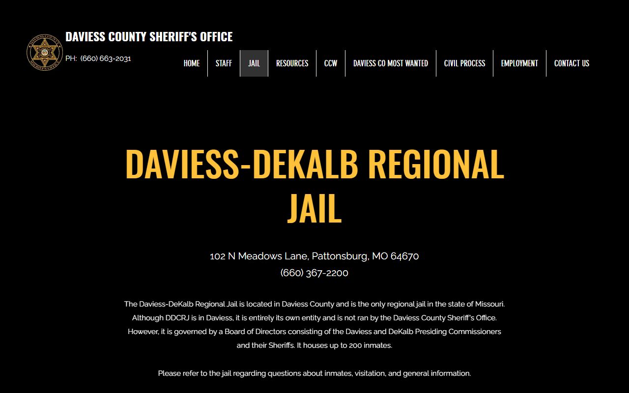 Daviess County inmate population sheriff jail page routing readers to DDCRJ